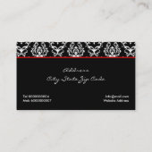 Carte De Visite Motif damassé noir blanc avec arc rouge et bijou (Dos)