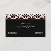 Carte De Visite Motif damassé noir blanc avec arc rouge et bijou (Dos)