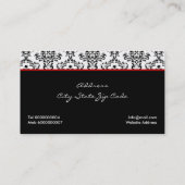 Carte De Visite Motif damassé noir blanc avec arc rouge et bijou (Dos)
