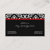 Carte De Visite Motif damassé noir blanc avec arc rouge et bijou (Dos)