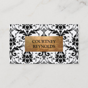 Carte De Visite Motif damassé noir et blanc rétro cuivre