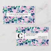 Carte De Visite Motif d'aquarelle Sweet Rose Navy Flowers (Devant / Derrière)