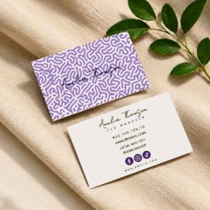 Carte De Visite motif d'art abstrait violet écriture manuelle affa