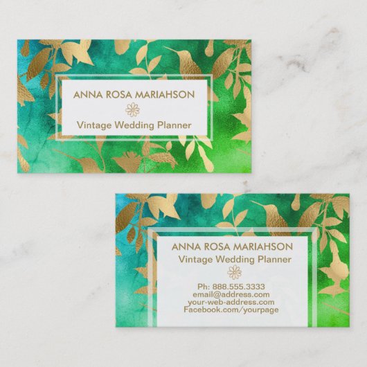 Carte De Visite Motif d'art déco d'or de fleurs d'oiseaux de *~* (Devant / Derrière)