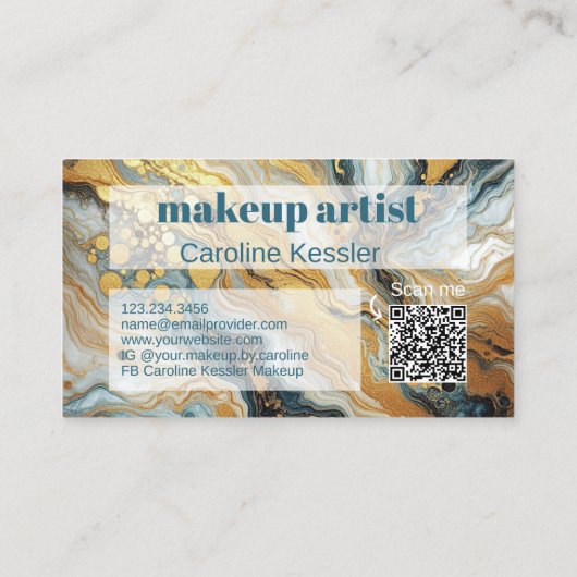 Carte De Visite Motif d'art en marbre blanc gris Turquoise foncé (Dos)