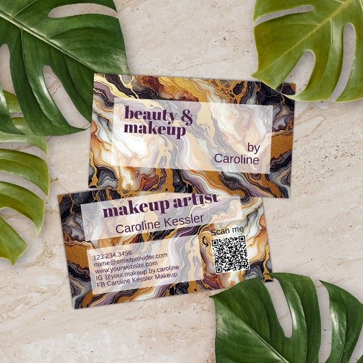 Carte De Visite Motif d'art en marbre blanc noir violet