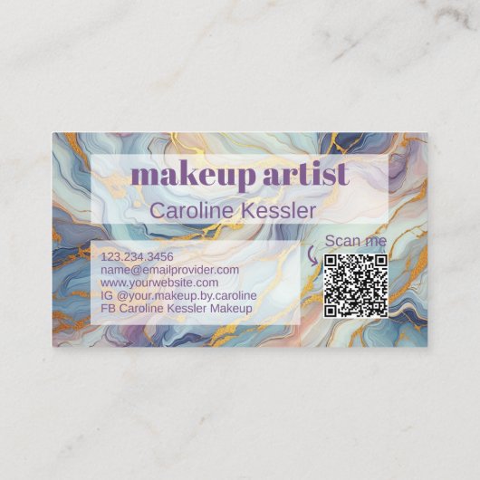 Carte De Visite Motif d'art en marbre bleu violet rose (Dos)