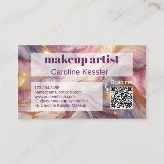 Carte De Visite Motif d'art en marbre doré violet rose foncé (Dos)