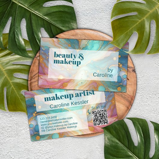 Carte De Visite Motif d'art en marbre rose violet Turquoise Aqua B