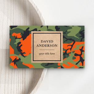 Carte De Visite Motif de camouflage orange Rustic Kraft Woodland