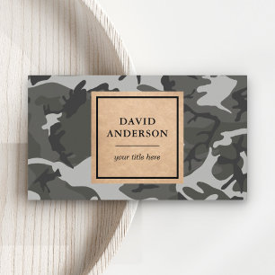 Carte De Visite Motif de camouflage rustique Kraft Woodland Grey