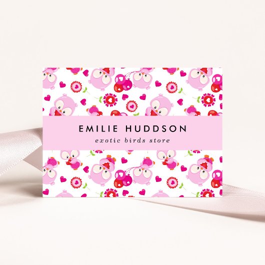 Carte De Visite Motif De Chouettes, Chouettes Roses, Boutique Anim