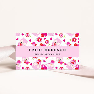 Carte De Visite Motif De Chouettes, Chouettes Roses, Boutique Anim