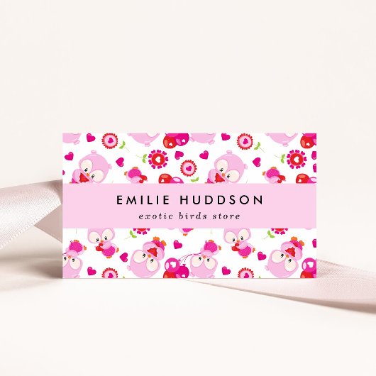 Carte De Visite Motif De Chouettes, Chouettes Roses, Boutique Anim