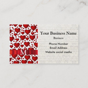 Carte De Visite Motif de coeur blanc et rouge monogramme