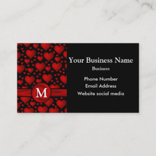 Carte De Visite Motif de coeur noir et rouge monogramme