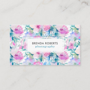 Carte De Visite Motif de collage de fleurs roses et bleues