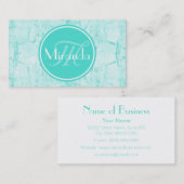 Carte De Visite Motif De Crackle À La Menthe Aqua Avec Monogramme (Devant / Derrière)