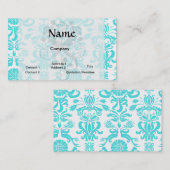 Carte De Visite motif de damas complexe bleu et blanc aqua (Devant / Derrière)