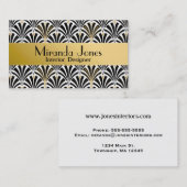 Carte De Visite Motif de fan d'art déco - noir sur le blanc (Devant / Derrière)