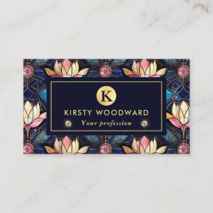 Carte De Visite Motif de faux vitrail de lotus rose élégant