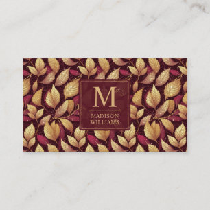Carte De Visite Motif de feuilles d'automne pailletées rouge borde