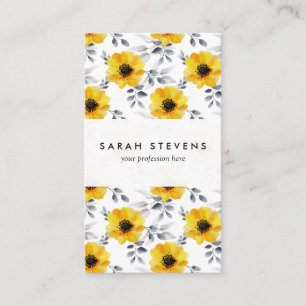 Carte De Visite Motif de fleurs jaune Girly à la mode