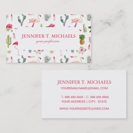 Carte De Visite Motif de ketmie d'ananas de cactus de Flamant rose (Devant / Derrière)