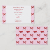 Carte De Visite Motif de la Bow rouge à ruban sur rose. (Devant / Derrière)