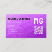 Carte De Visite Motif de maillage géométrique violet code QR Monog (Devant)