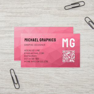 Carte De Visite Motif de maille géométrique rose code QR Monogramm