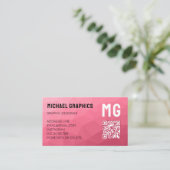 Carte De Visite Motif de maille géométrique rose code QR Monogramm (Debout devant)