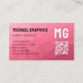 Carte De Visite Motif de maille géométrique rose code QR Monogramm (Devant)