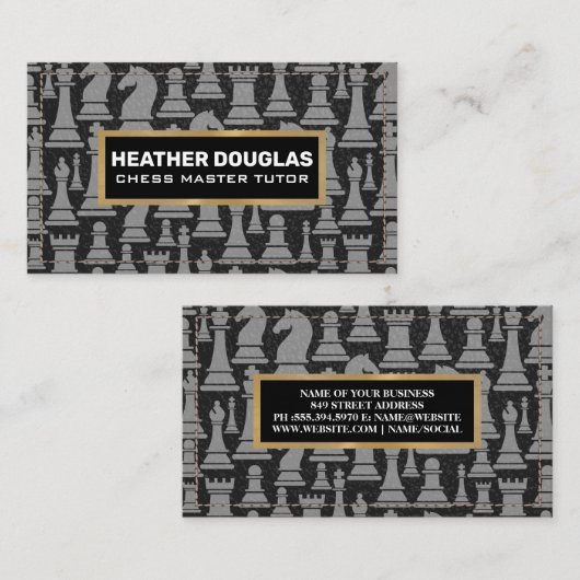 Carte De Visite Motif de pièce d'échecs | Cuir pointu (Devant / Derrière)