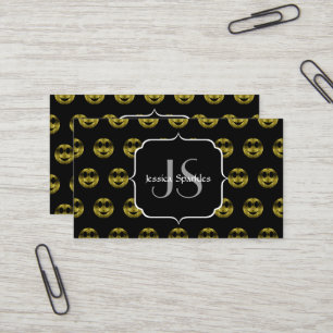 Carte De Visite Motif de pois à rayures noirs et or amusants Monog