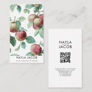Carte De Visite Motif de pomme rouge verte fruit aquarelle rustiqu