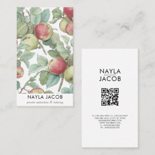 Carte De Visite Motif de pomme rouge verte fruit aquarelle rustiqu