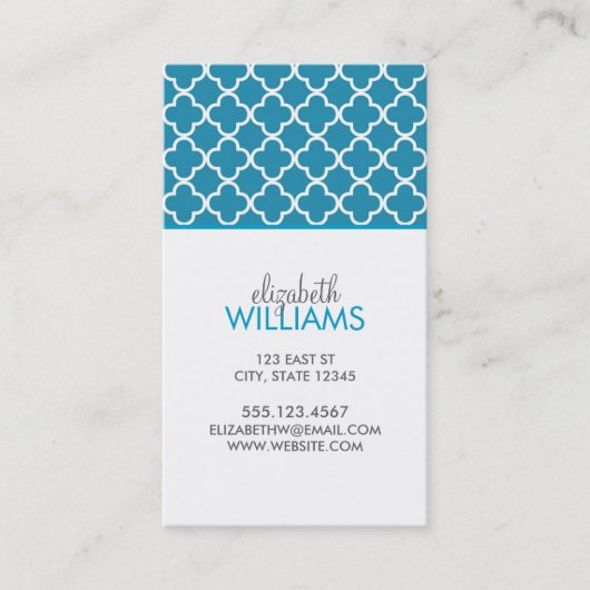 Carte De Visite Motif de Quatrefoil de bleu d'océan (Devant)