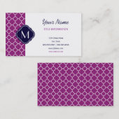 Carte De Visite Motif de Quatrefoil mauve avec monogramme (Devant / Derrière)