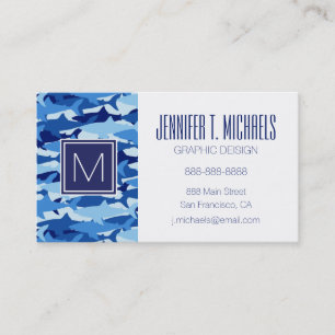 Carte De Visite Motif de requin bleu de monogramme