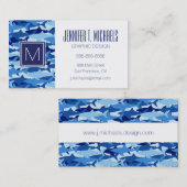 Carte De Visite Motif de requin bleu de monogramme (Devant / Derrière)