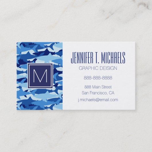 Carte De Visite Motif de requin bleu de monogramme (Devant)