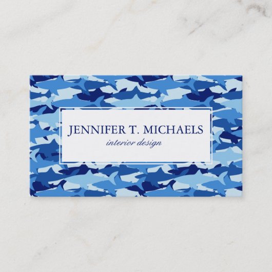 Carte De Visite Motif de requin bleu de monogramme (Devant)