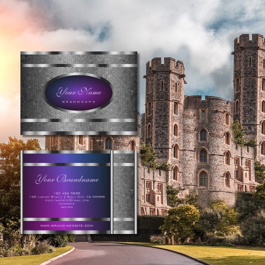 Carte De Visite Motif de serpent d'argent glamour et dégradé viole