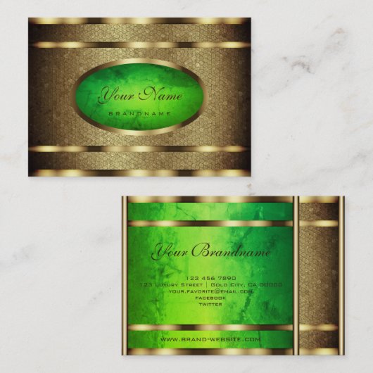 Carte De Visite Motif de serpent doré clinquant en marbre vert (Devant / Derrière)