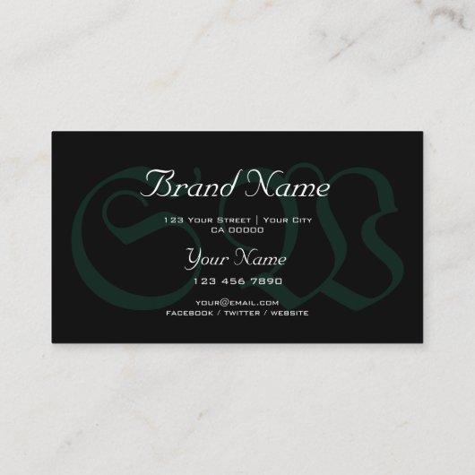 Carte De Visite Motif de serpent noir Turquoise dégradé vert Monog (Dos)