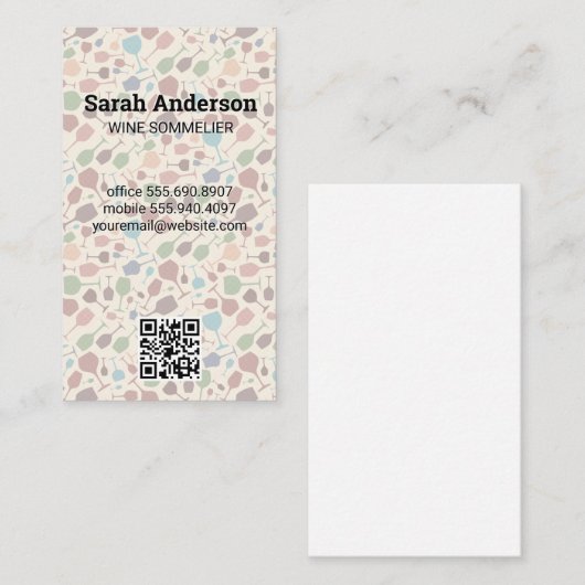 Carte De Visite Motif de verres à vin | Code d'analyse QR (Devant / Derrière)