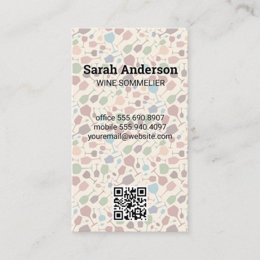 Carte De Visite Motif de verres à vin | Code d'analyse QR (Devant)