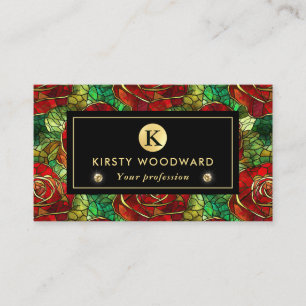 Carte De Visite Motif de vitrail élégant rose rouge