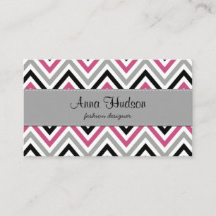 Carte De Visite Motif de zigzag, motif de Chevron - rose noir gris